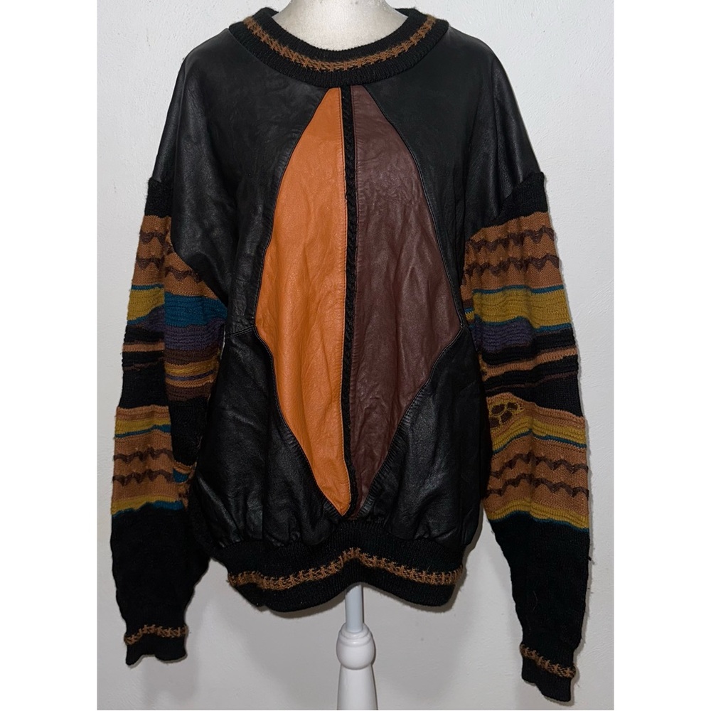 Vintage Saxony Leather Patchwork Sweater